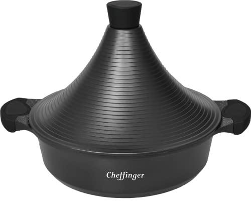Cheffinger Tajine en fonte d'aluminium - Diamètre : 28 cm - Cuit-vapeur - Noir - CF-TAJ28