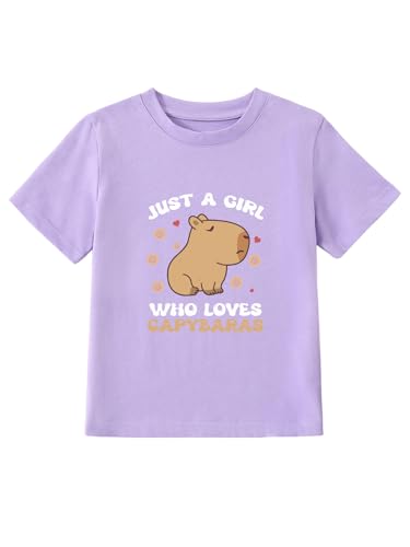 Girls' Cotton Capybara Print T-Shirt Funny Cute Animal Graphic Tee