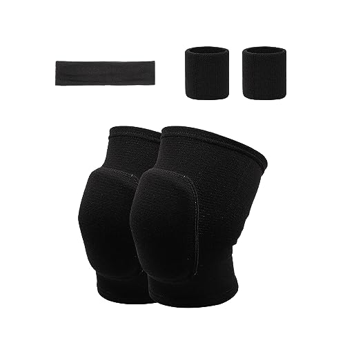 2 Ginocchiere in spugna addensata, 1 fascia sportiva e 2 protezioni per polsi sportive, ginocchiere sportive flessibili, ginocchiere antiscivolo, ginocchiere elastiche per bambini e adulti (nero)