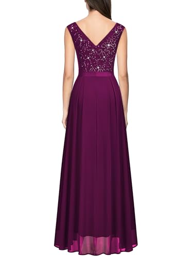 Image of Miusol Women's Sexy Deep V-Neck Sequin Lace Double Sleeveless Evening Party Maxi Dress