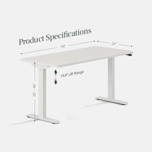 Image of Branch Duo Standing Desk, Adjustable Standing Desk with 20 inch Range | OLED Control Panel, Frameless Design and Compact Size Suitable for Many Spaces, 58 Inches, White Top, White Base
