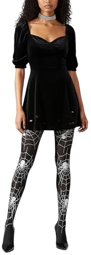 Image of ToBeInStyle Women's Spiderweb & Crawling Spider Print Hosiery Tights & Thigh High Stockings