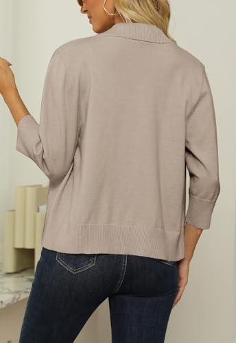 Image of Womens 3 /4 Sleeve Cropped Cardigan Sweater Fashion Cardigans Lightweight Knit Sweaters