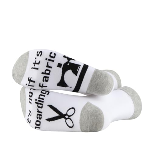 MBMSO Sewing Socks It's Not Hoarding If It's Fabric Quilter Socks Funny Quilting Gifts for Sewing Lover Sewing Themed Socks2