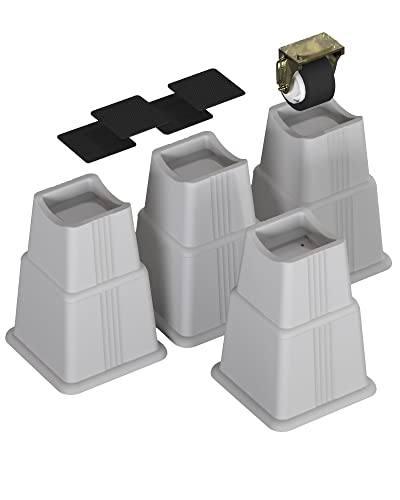 Adjustable Bed Furniture Risers 8 Pack Bed Lift Risers Elevation in Heights 3, 5 or 8 Inches Heavy Duty for Caster Wheels or Posts of Bed Table Couch, Support up to 2500 lbs. (Grey)