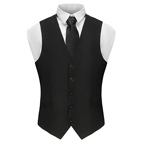 Gionforsy Mens Suit Vest 1920S Mens Vest Slim Fit Formal Business Gangster Waistcoat (Large, Black) #TOP1