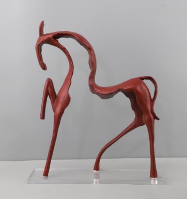Aottsd Red Bronze Deer Pair Sculpture Crystal Ball Home Christmas Office Decor