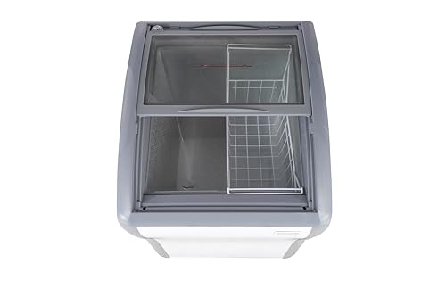 Image of Frigidaire Commercial Chest Freezer for Ice Cream and Frozen Foods, Store Displayer, Glass Top Storage Case, 4 Cu. Ft. Bin, Rolling Caster Wheels, Adjustable Temperature, Energy Efficient Cooling