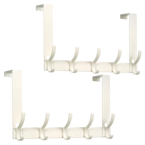 Kssvzz 2 Pezzi Appendiabiti da Porta con 5 Ganci, Alluminio Attaccapanni da Porta per Bagno, Camera da Letto-Versatile, Salvaspazio, Con Design Antiscivolo(Bianco)