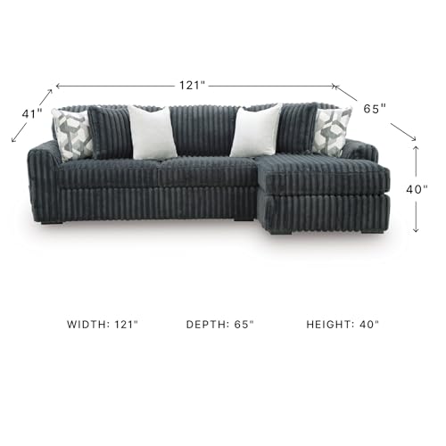 Image of Signature Design by Ashley 3-Piece L-Shape Sectional Sofa, Gunmetal | 100% polyester jumbo corduroy, Engineered wood, Right-arm facing chaise, Living room use, Midnight-Madness Series