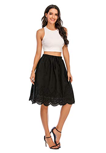 Love Welove Fashion Women's Summer Cotton A-line Flared Embroidered Knee Length with Lining Knee Length Skirt4
