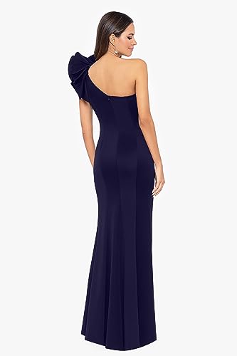 Image of Betsy & Adam Women's Betsy & Adam Women's Sheer Matte Jersey High Neck Cap Sleeve Leg Slit Floor Length Dress