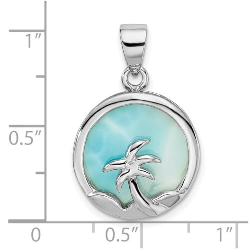 JewelryWeb 18mm 925 Sterling Silver Rhodium Plated Larimar With Palm Tree Pendant Necklace-Pendant for Women2