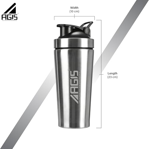 Image of AGIS Premium Stainless Steel shaker 700ml Leakproof Shaker Bottle with Measurement Marking, Perfect for Fitness Enthusiast & Athletes, Ideal for Mixing Protein Shakes & Pre-Workout Formula (Silver)