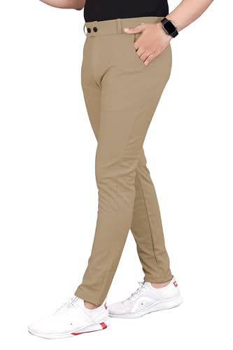 Image of Men's Formal Slim Fit Trousers | Mid-Rise Solid Pants with Button Closure | Perfect for Office Pack of 1)