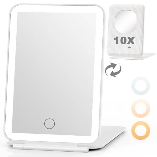 Auxmir Rechargeable Travel Makeup Mirror with Light, Lighted Compact Vanity Mirror with 1x/10X...