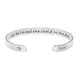 Memgift Christmas Gifts for Her Personalized Name Cuff Bangle Bracelet Engraved Mantra Jewelry Denise