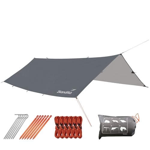 Skandika Sonnensegel XL 5 x 3 m | Sonnenschutz rechteckig, wasserdicht, UV-Schutz, UPF 50+, 3000 mm Wassersäule, Abspannseile, Heringe | Sonnen- und Regenschutz für Campen, Wandern, Garten, Balkon