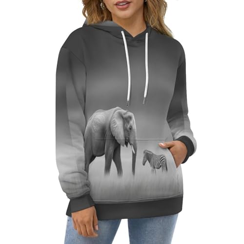 Sweat à capuche avec poches et imprimé zèbres éléphants amples - 2
