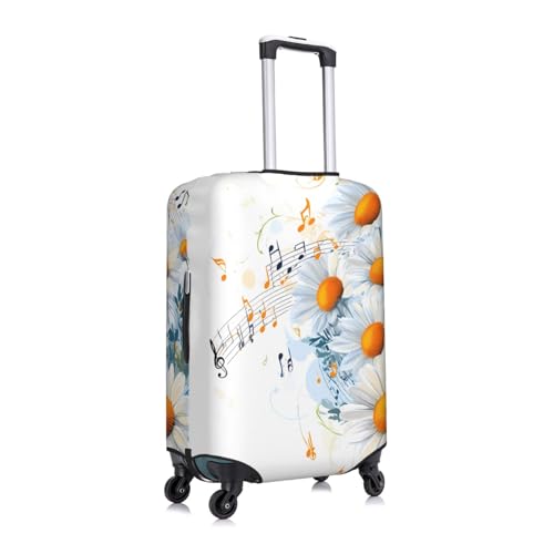 Music Daisy Flowers Elastic Travel Luggage Cover, Washable Spandex Suitcase Protector, Anti-Scratch Fits 18-32 Inch3