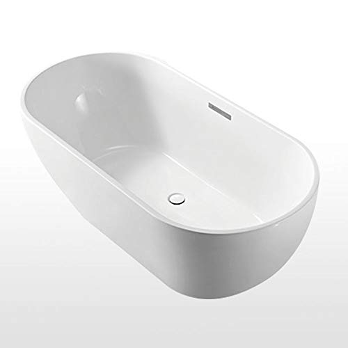 60" Seamless White Acrylic Freestanding Bathtub Cupc Certified Soaking Spa Flat Bottom Stand Alone Tub Modern Style With Brushed Nickel Overflow And Drain (A-At-11572) #TOP3