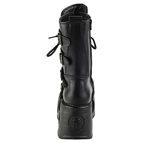 New Rock Shoes - Unisex Leather Mid-Calf Boots with Neptune Spring Soles Black4