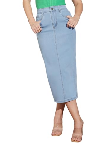 Image of Dolce Crudo Women's Flared High-Rise Stretchable Denim Maxi Skirt