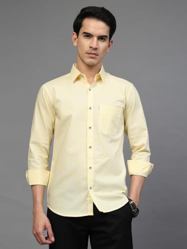 Image of Majestic Man Solid Cotton Casual Shirt - Slim Fit, Full Sleeves, Premium Button Closure