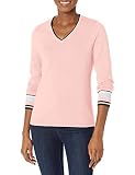 Tommy Hilfiger Women's Fit V-Neck Sweater, Ballerina Pink Multi, Small