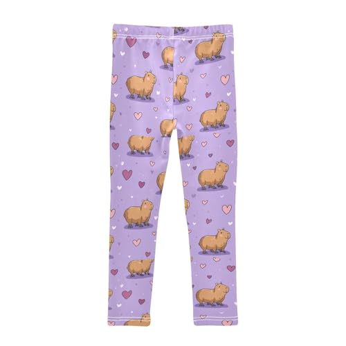 Boccsty Capybara Pink Hearts Girls Leggings Kids Yoga Pants Dance Active Tights 4T2