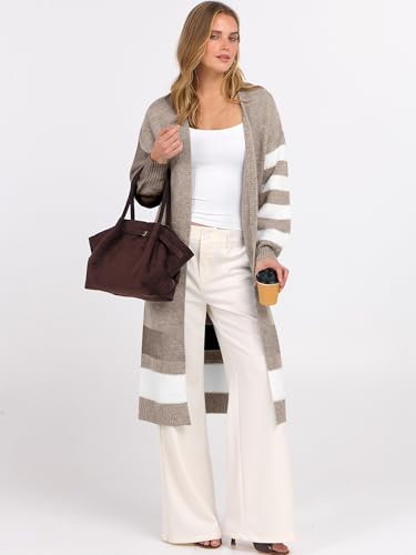 Caracilia Womens Oversized Long Cardigan Sweaters Color Block Open Front Duster Coat Knit Outwear 2025 Fall Outfits2