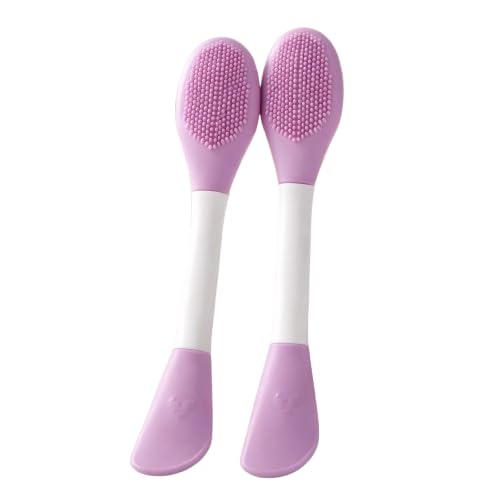 Silicone Face Cleansing Brush for Deep Cleaning & Exfoliation | Dual-Sided Facial Scrubber with Spatula for Mask Application | Reusable Face Brush (Purple) (1)-image-24