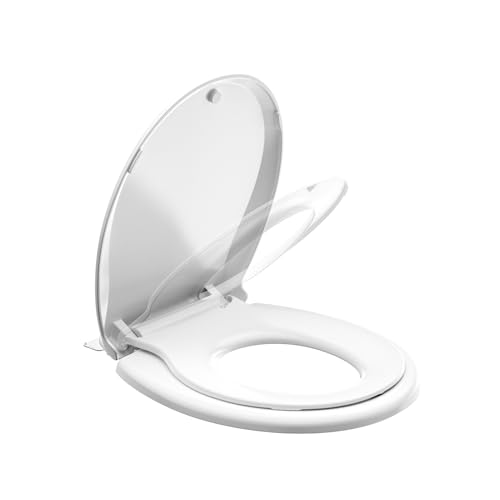 Image of JINGZE Round Toddler Toilet Seat Adult /Child,Built-In Potty Training Seat, Soft Quiet Close Non-Slip Seat, Easy to Install & Clean,Magnetic Kids Seat and Cover,White