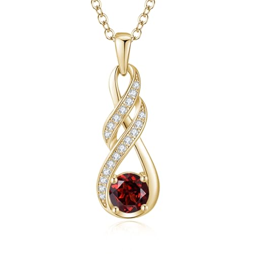 LOCIBLO January Birthstone Necklaces for Women 925 Sterling Silver Infinity Pendant 18K Gold Plated Red Created Garnet Necklace Jewellery for Her 16+2