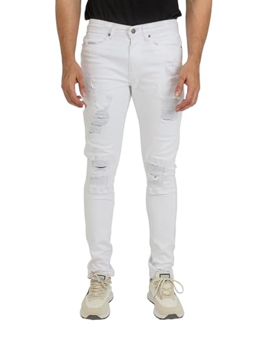 axf. Essentials Men’s Skinny and Stretch Ripped Jeans for Men, Fashion Straight Leg Comfort Flex Waist Casual Pants (US, Waist Inseam, 29, 30, Standard, White)