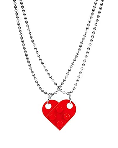 YANCHUN 2Pcs Brick Matching Necklace For Couples Best Friends Necklace for 2-Split Heart Pendant Shaped Necklace Set for Women Men