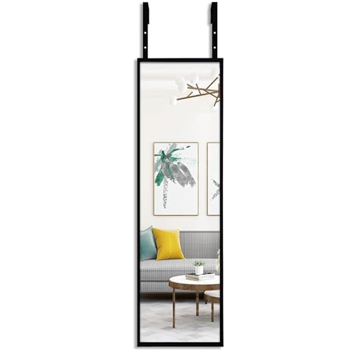 Amazing Tour Over Door Mirror Full Length, 110 x 33cm Wall Mounted Black Mirror Floor Black Full Length for Bathroom Living Room Bedroom Wardrobe