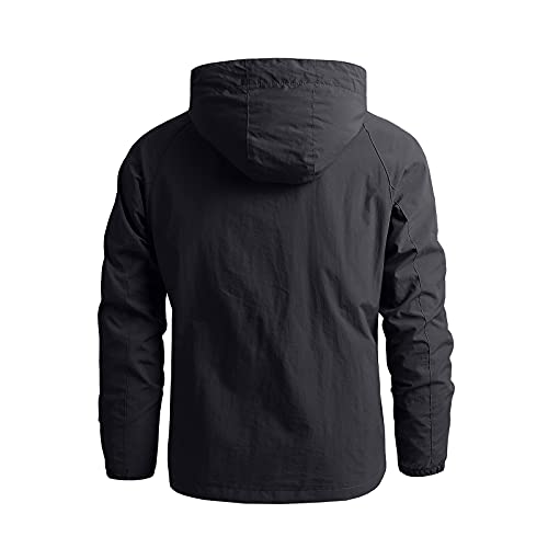 RKaixuni Men's Military Tactical Sport Windbreaker Waterproof Hooded Outdoor Adventure Jacket Coats with Pockets Black