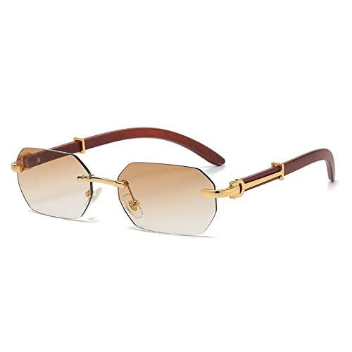 Lunettes de soleil rectangulaires en bois et métal doré chic et vintage
