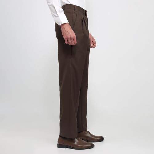 Image of Park Avenue Men Comfort Fit Solid Pattern Poly Wool Blend Double Pleat Formal Trouser