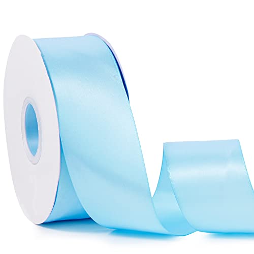 Baby Blue 2" X 50 Yards Solid Color Satin Ribbon, Double Faced High Density Polyester Fabric Ribbon for Gifts Wrapping, Wedding, Party, Crafts, Hair Bows, Home DIY Decor Ornaments