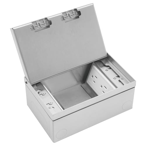 Recessed Floor Outlet Kit, 4 X 15A Hidden Duplex Receptacle Outlet with USB Ports, Gang Electrical Box with 2 X CAT6 Interfaces, Electrical Outlet Covcer Box for Home Improvement (Silver)