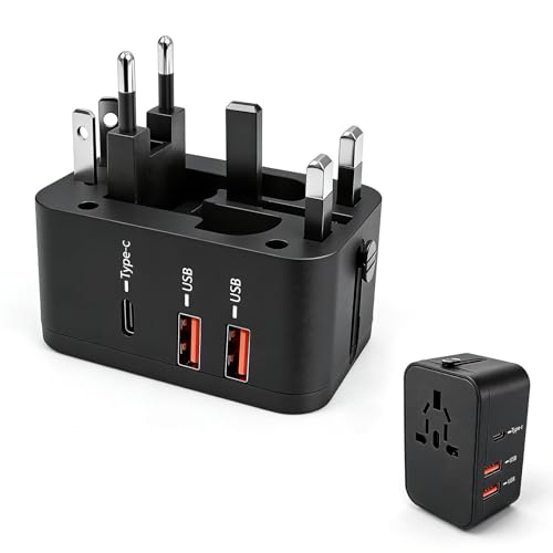 Adaptador De Viaje Universal PD De 20 W, Adaptador De Enchufe De Viaje Universal con 1 USB-C Y 2 USB-A, Adaptador De Enchufe Internacional para Europa, EE. UU., Inglaterra, Asia Y Australia