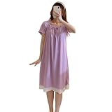 [Ishihara liacceai] パジャマワンピース レディース ルームワンピース 花柄 レース フリル リボン 可愛い ゆったり スクエアネック 半袖 吸汗通気 肌に優しい 柔らかい ネグリジェ 部屋着 無地 シンプル 春 夏 秋