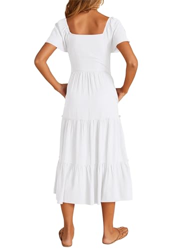 Kirundo Summer Dresses For Women 2024 Casual Spring Linen Button V Neck Short Sleeve Midi Dress Ruffle Tiered White Beach Dress With Pockets thumb #1