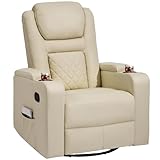 YITAHOME Swivel Rocking Recliner with Massage and Heat, Hidden Arm Storage, Faux Leather Rocker Recliner Chairs with Cup Holders, Comfy Home Theater Seating, Manual Recliner for Living Room, Beige2