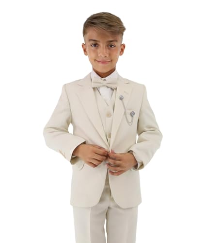 SIRRI - Costume Formel texturé 8 pièces pour garçons - Coupe Slim pour Pageboy 235 Ivoire, âge 6 années