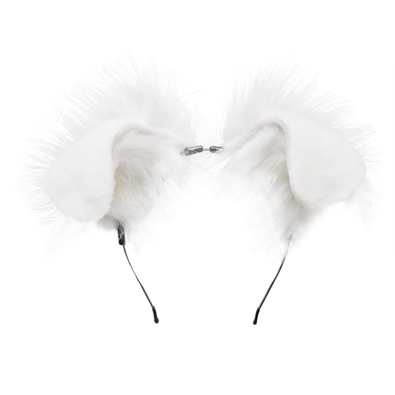 ILUFAM Dog Ears Headband Puppy Ears Hair Hoop Bendable Animal Ears Cosplay Headwear Costume Party Hair Accessories (White)