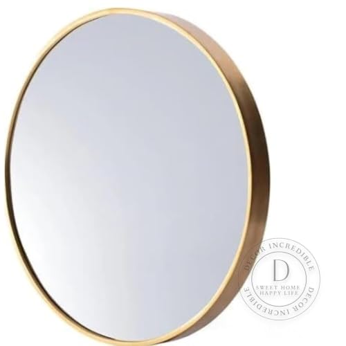 Image of Round Sunburst Wall Mirror Gold Metal Frame for Decoration Decorative Design Stylish Large Item Abstract for Living Room Bedroom Dining Bathroom Office Cafes House Hall 12in