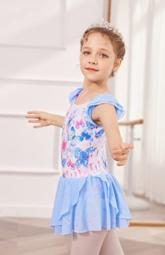 Image of Arshiner Girls Ruffle Sleeve Ballet Dance Dress Tutu Skirted Leotard
